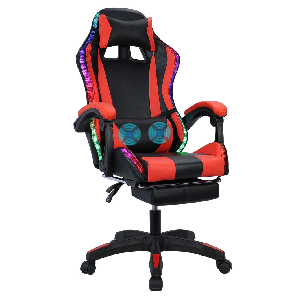 Ergonomic Gaming Chair w/Bluetooth Speakers, Lighting & Massage - Adjustable Height & Lumbar Support for PC/Console Gamers