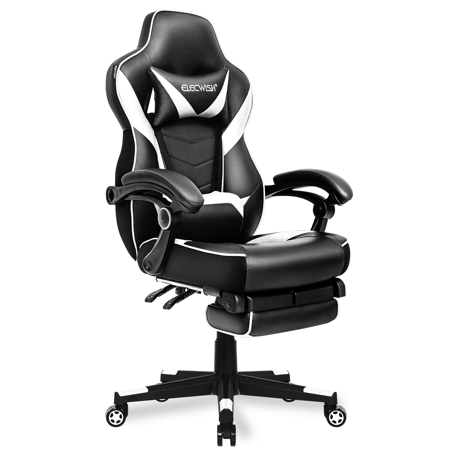 FULLWATT Racing Video Gaming Chair High Back Large Size Ergonomic Adjustable Swivel Reclining Executive Computer Chair with Headrest and Lumbar Support PU Leather Executive Office Chair White