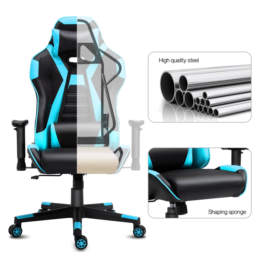 Reclining Gaming Chair in Home Office Ergonomic Video Game PC Computer Desk Chair for Adults, Black Blue