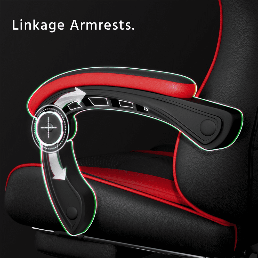 Yaheetech Reclining Gaming Chair with Folding Footrest and Massage Lumbar Pillow, Black/Red