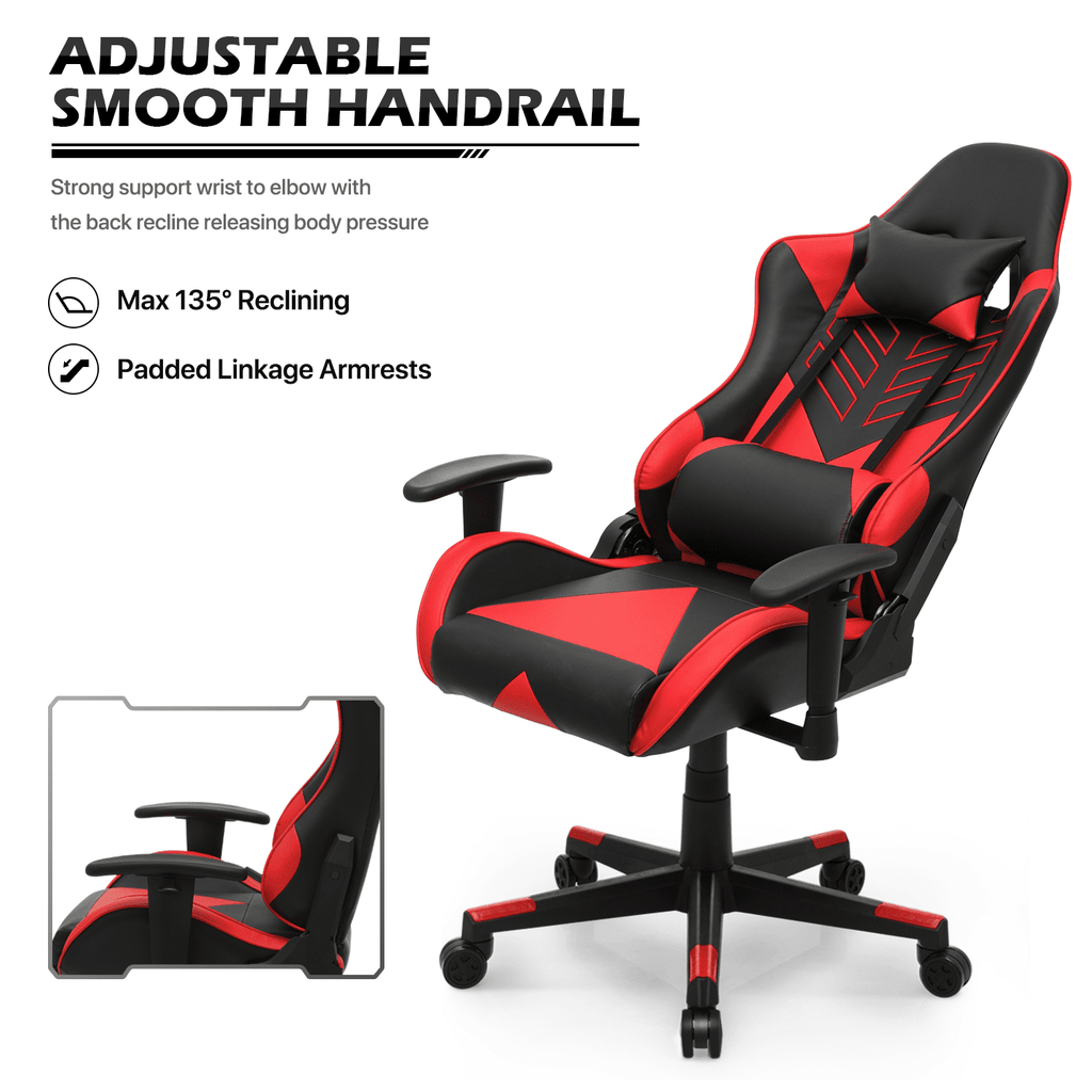 MoNiBloom Ergonomic Racing Style Gaming Chair, Computer Chair with Lumbar Support, Leather Chair with Armrest for Gaming, Red