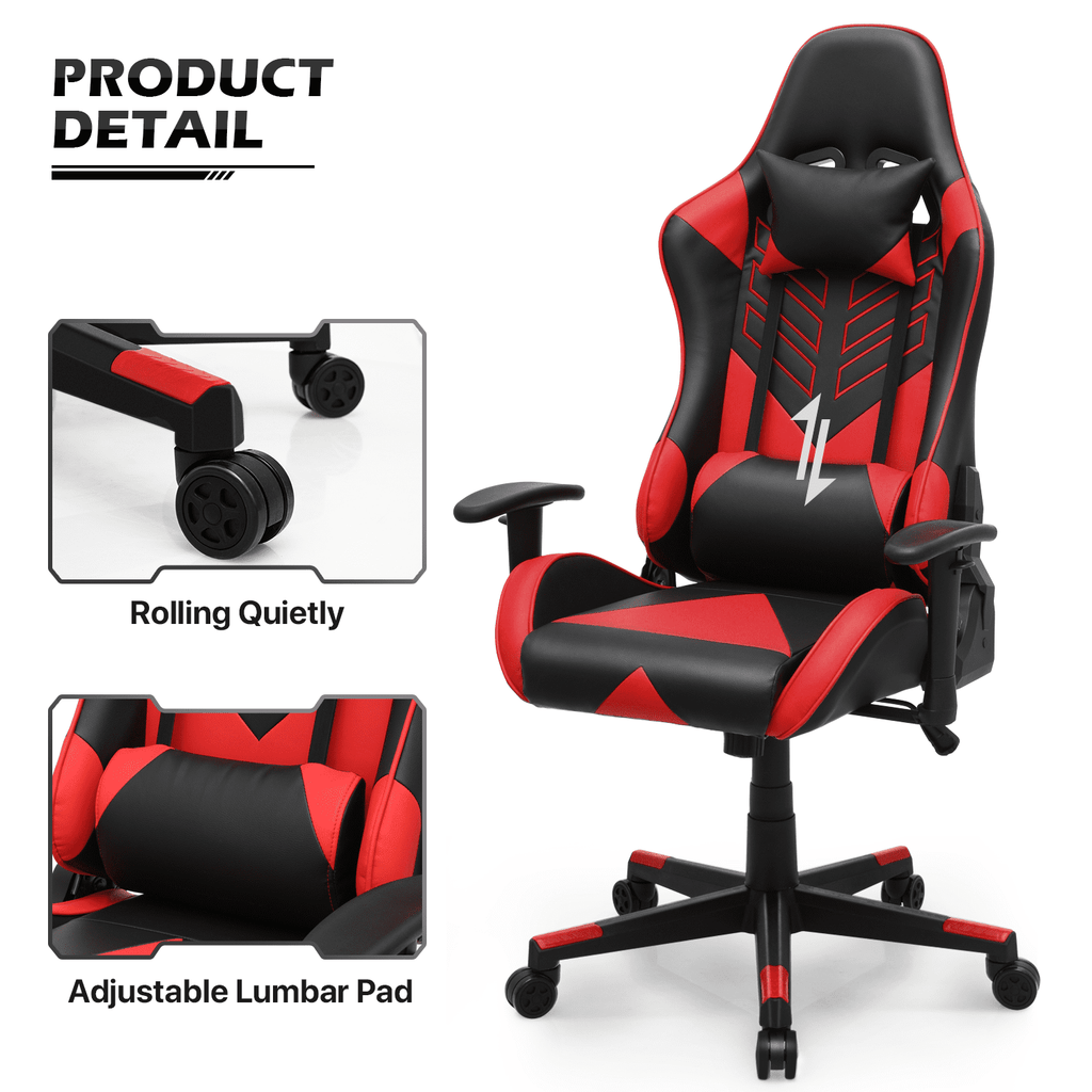 MoNiBloom Ergonomic Racing Style Gaming Chair, Computer Chair with Lumbar Support, Leather Chair with Armrest for Gaming, Red