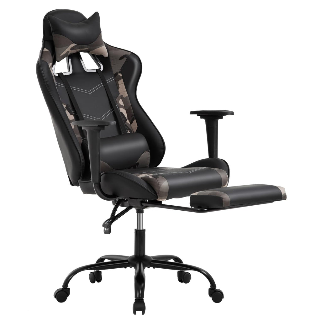 YRLLENSDAN Gaming Chair with Footrest & Adjustable Headrest for Adults Teen, Big and Tall Gamer Chair, Reclining Computer Gaming Chair, Black and Camo
