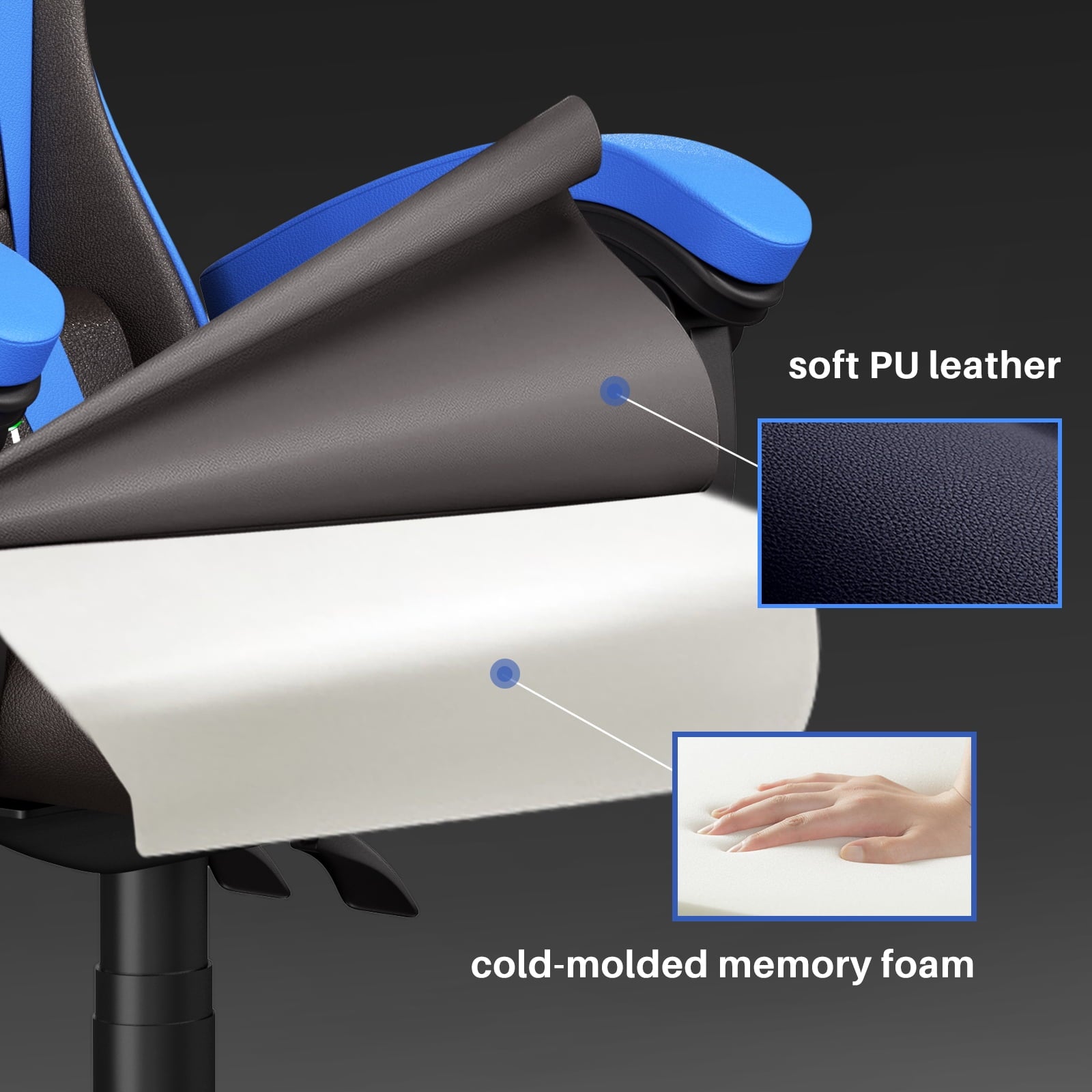 Bigzzia Gaming Chair Pu Leather Office Chair with Ergonomic Lumbar Pillow, Reclining Racing Game Chair Backrest and Seat Height Adjustable Swivel Recliner,Esports Chair with Headrest,Blue