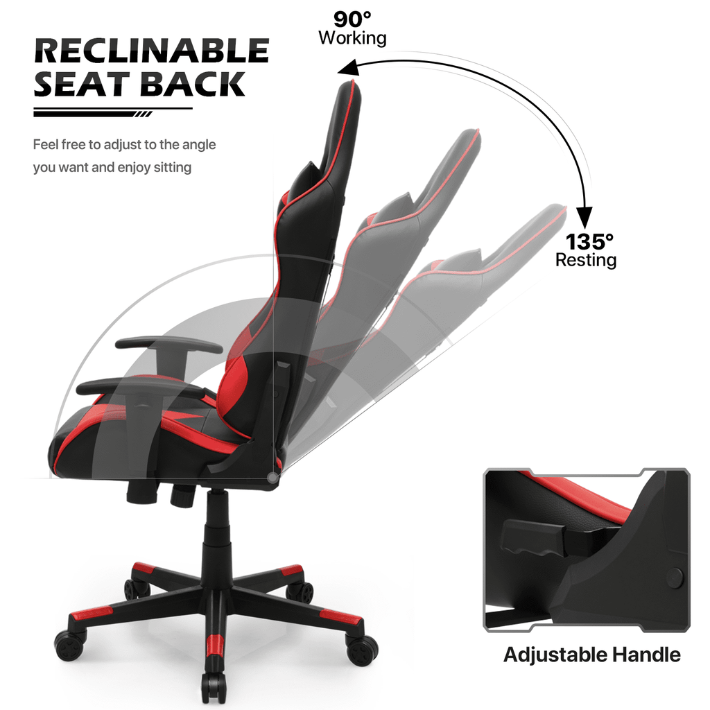MoNiBloom Ergonomic Racing Style Gaming Chair, Computer Chair with Lumbar Support, Leather Chair with Armrest for Gaming, Red