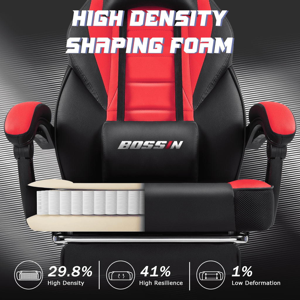 PUKAMI Gaming Chair with Massage, Ergonomic Heavy Duty Design with Footrest and Lumbar Support, Large Size Cushion High Back Office Chair, Big and Tall Gaming Computer Chair