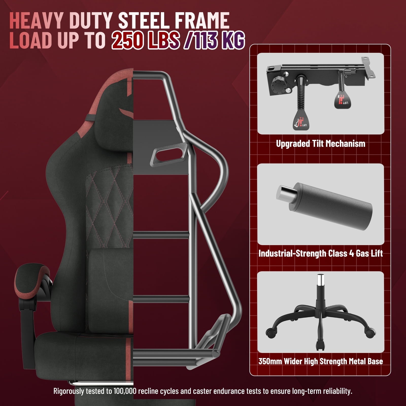 Luxvie Velvet Fabric Gaming Chair With Footrest, Ergonomic Comfortable Video Gamer Chair For Adult, Reclining Office Computer Desk Game Chairs With Massage Lumbar Cushion and Headrest, Black&Red