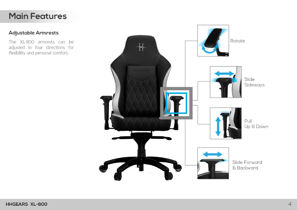 HHGears XL 800 Series Gaming Chair Black with Headrest/Lumbar Pillows