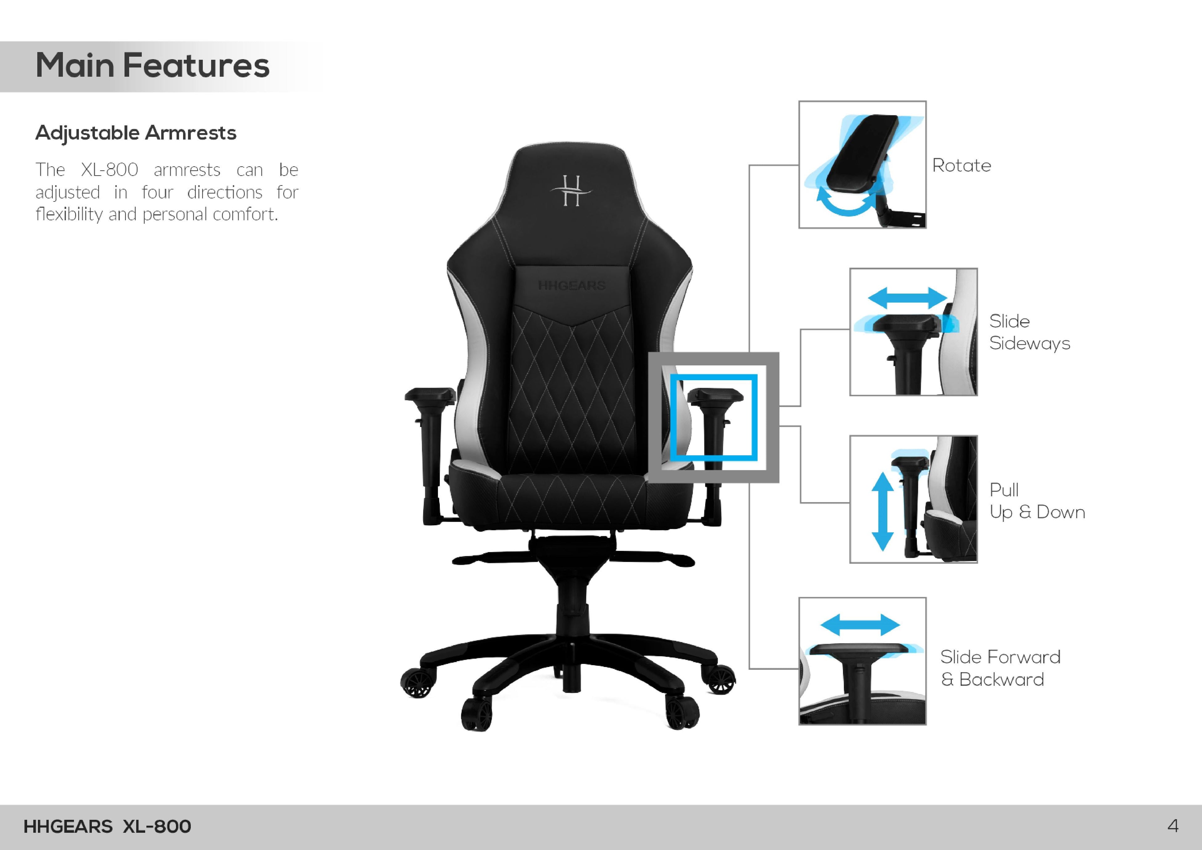 HHGears XL 800 Series Gaming Chair Black with Headrest/Lumbar Pillows